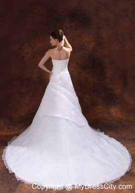 Beautiful A-line Strapless Beading Flower Appliques Wedding Gowns for Hall