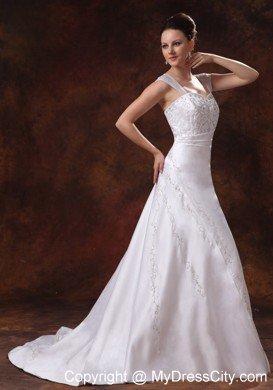 Princess with Embroidery Straps Court Train Wedding Gown for 2013