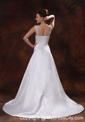 Princess with Embroidery Straps Court Train Wedding Gown for 2013