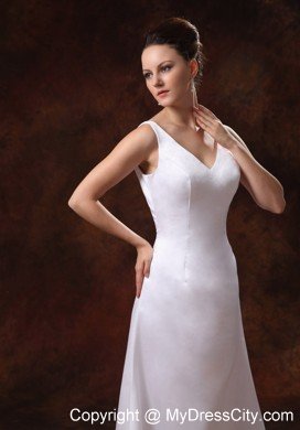Column V-neck Ankle-length 2013 Summer Bridal Gowns with Zipper-up