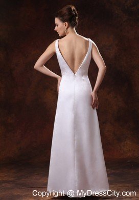 Column V-neck Ankle-length 2013 Summer Bridal Gowns with Zipper-up
