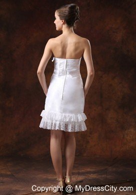 Affordable Strapless Knee-length Column Lace Bridal Dress for Beach