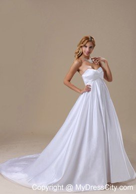 Simple A-line Sweetheart Brush Train Clasp Handle Dress for Wedding