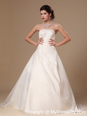 Puffy Strapless Beaded Court Train 2013 Wedding Dress For Church