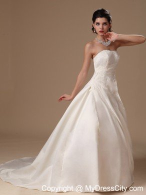 Puffy Strapless Beaded Court Train 2013 Wedding Dress For Church