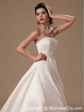 Puffy Strapless Beaded Court Train 2013 Wedding Dress For Church