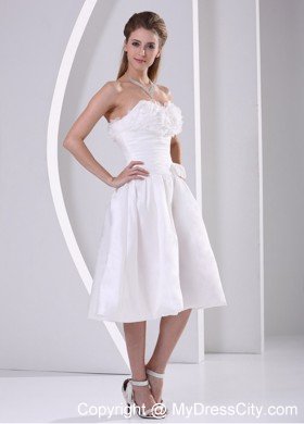 Elegant A-line Strapless Tea-length Flowers Wedding Dress For Hall