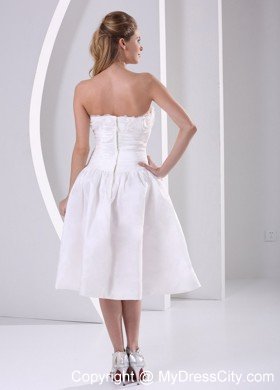 Elegant A-line Strapless Tea-length Flowers Wedding Dress For Hall