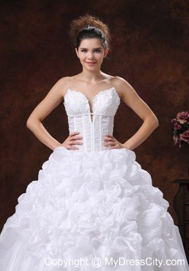 Puffy Spaghetti Straps Embroidery Decorate Bodice Long Wedding Dress