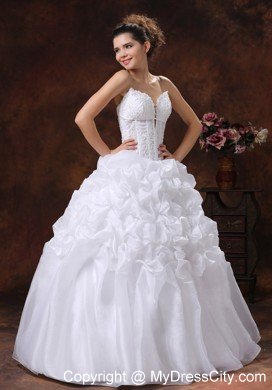 Puffy Spaghetti Straps Embroidery Decorate Bodice Long Wedding Dress