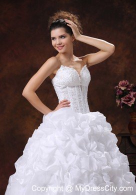 Puffy Spaghetti Straps Embroidery Decorate Bodice Long Wedding Dress