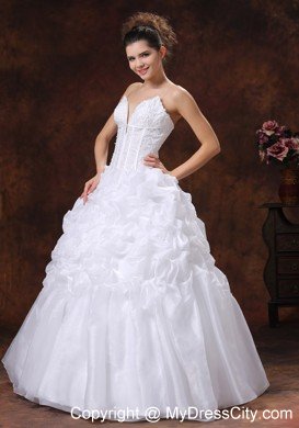 Puffy Spaghetti Straps Embroidery Decorate Bodice Long Wedding Dress