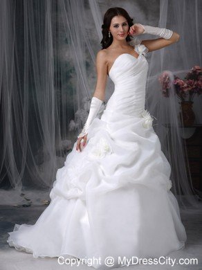 2013 Romantic Dropped Waist One Shoulder Flowers Ruching Wedding Dress