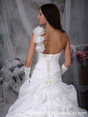 2013 Romantic Dropped Waist One Shoulder Flowers Ruching Wedding Dress