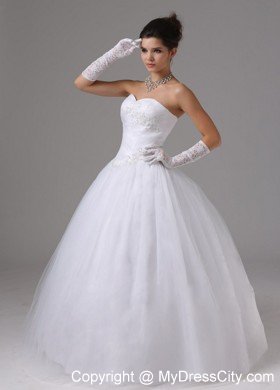 Puffy Appliques Ruching Sweetheart Wedding Gown for Garden Wedding