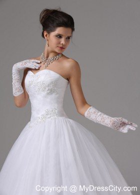 Puffy Appliques Ruching Sweetheart Wedding Gown for Garden Wedding