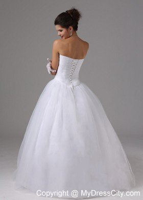 Puffy Appliques Ruching Sweetheart Wedding Gown for Garden Wedding