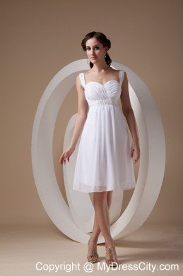 Popular White Sheath Straps Knee-length Chiffon Beaded Wedding Dresses