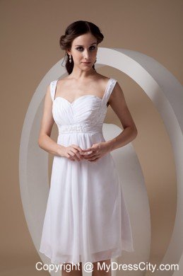 Popular White Sheath Straps Knee-length Chiffon Beaded Wedding Dresses