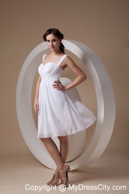 Popular White Sheath Straps Knee-length Chiffon Beaded Wedding Dresses