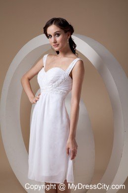 Popular White Sheath Straps Knee-length Chiffon Beaded Wedding Dresses