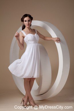 Popular White Sheath Straps Knee-length Chiffon Beaded Wedding Dresses