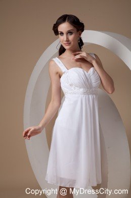 Popular White Sheath Straps Knee-length Chiffon Beaded Wedding Dresses