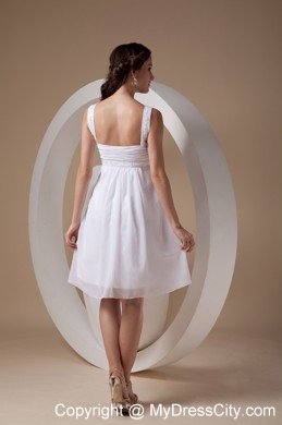 Popular White Sheath Straps Knee-length Chiffon Beaded Wedding Dresses