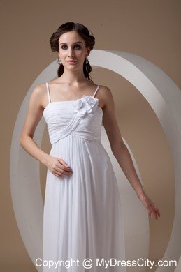 Empire Spaghetti Straps Chiffon Ruched Flowery Wedding Dress Ankle-length