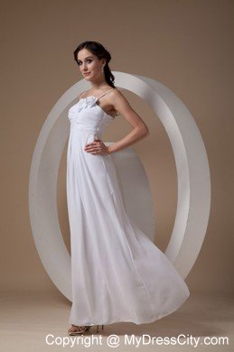 Empire Spaghetti Straps Chiffon Ruched Flowery Wedding Dress Ankle-length