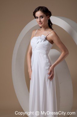 Empire Spaghetti Straps Chiffon Ruched Flowery Wedding Dress Ankle-length