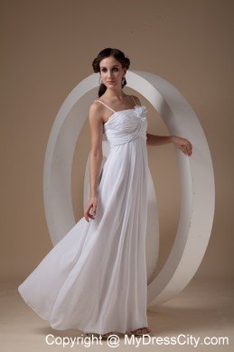 Empire Spaghetti Straps Chiffon Ruched Flowery Wedding Dress Ankle-length