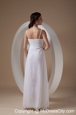 Empire Spaghetti Straps Chiffon Ruched Flowery Wedding Dress Ankle-length