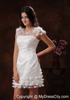 Short Appliques Decorate White Scoop Wedding Bridal Gown 2013 In Style