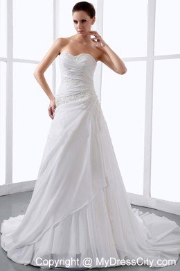 Affordable Princess Sweetheart Wedding Dress With Appliques and Ruche