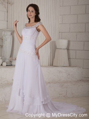 Lovely Empire Chiffon Scoop Court Train Embroidery Ruched Wedding Dress