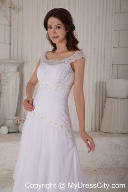 Lovely Empire Chiffon Scoop Court Train Embroidery Ruched Wedding Dress