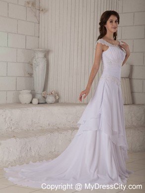 Lovely Empire Chiffon Scoop Court Train Embroidery Ruched Wedding Dress