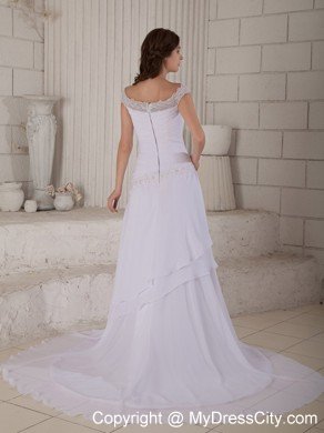 Lovely Empire Chiffon Scoop Court Train Embroidery Ruched Wedding Dress