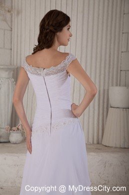 Lovely Empire Chiffon Scoop Court Train Embroidery Ruched Wedding Dress