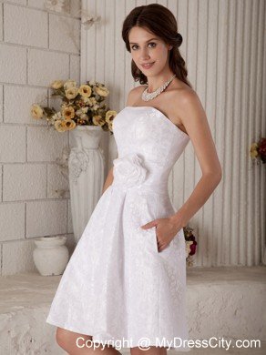 New Strapless Princess Lace Hand Made Flower Wedding Dress Knee-length