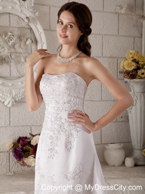 Discounted Strapless High-low Embroidery and Beading Lace Wedding Dress