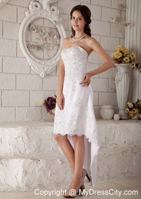 Discounted Strapless High-low Embroidery and Beading Lace Wedding Dress