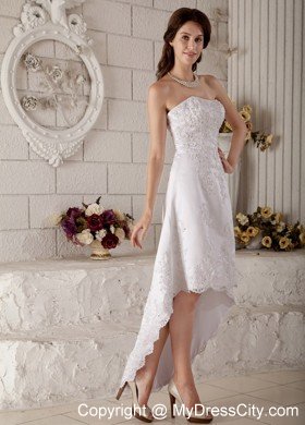 Discounted Strapless High-low Embroidery and Beading Lace Wedding Dress