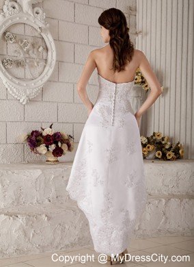 Discounted Strapless High-low Embroidery and Beading Lace Wedding Dress