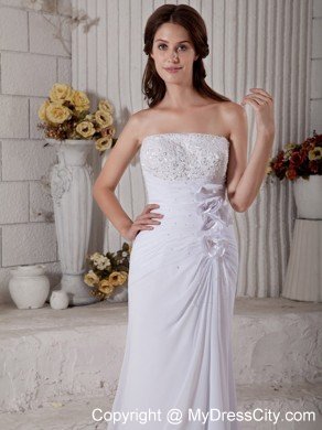 Column Court Train Beading Strapless Flowery Wedding Gowns for Weddings