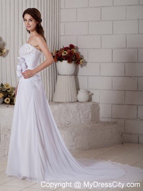 Column Court Train Beading Strapless Flowery Wedding Gowns for Weddings