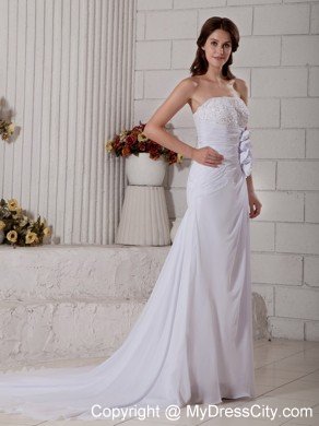 Column Court Train Beading Strapless Flowery Wedding Gowns for Weddings