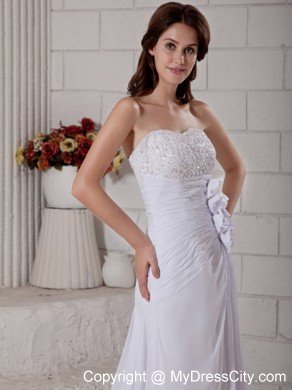 Column Court Train Beading Strapless Flowery Wedding Gowns for Weddings