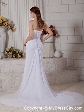 Column Court Train Beading Strapless Flowery Wedding Gowns for Weddings